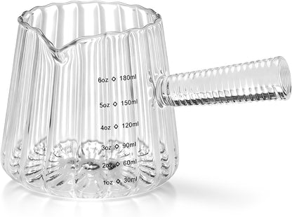 6OZ Glass Measuring Cup - 180Ml Borosilicate Glass Espresso Shot Glass with Glass Handle, V-Shaped Spout for Milk Frothing, Espresso Accessories for Machine, Dishwasher Safe1