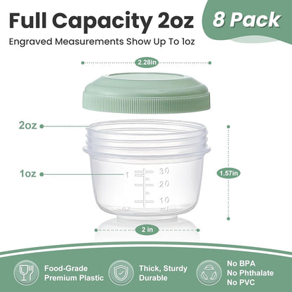8 Pack 2 Oz Salad Dressing Container to Go, Small Condiment Containers with Lids for Lunch Bento Box, Reusable Plastic Snack Jars, Deli Containers, Colorful Sauce Cups, Dishwasher Safe3