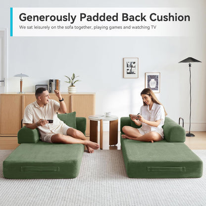 79" Convertible Futon Sofa Bed, Boneless Couch for Living Room (Green)4