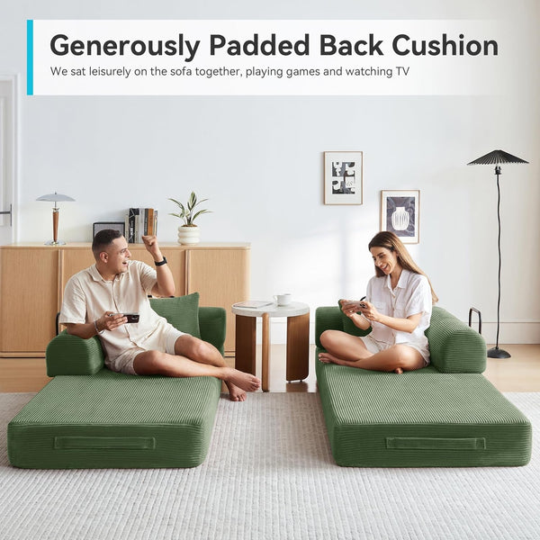 79" Convertible Futon Sofa Bed, Boneless Couch for Living Room (Green)4
