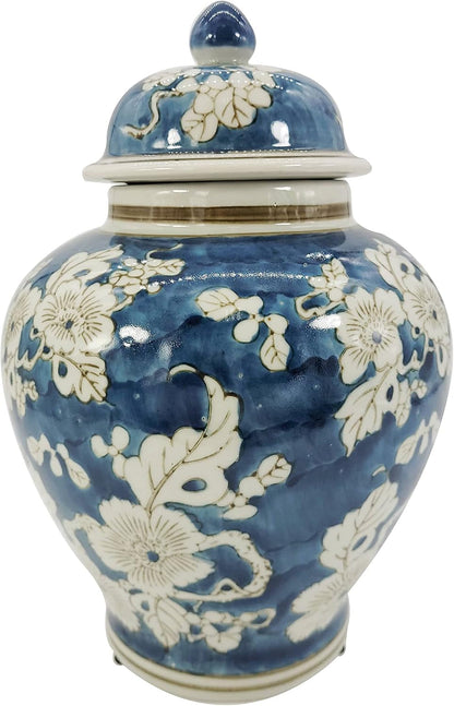 Blue and White Flower Chinoiserie Ginger Jar 12" W/Lid Ginger Jar, Tea Storage Decorative Home Decor Jar2