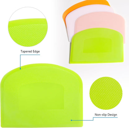 Dough Scraper Bench Scraper for Baking, 4 Pcs BPA Free PE Plastic Flexible Bowl Scraper, Food-Safe Plastic Dough Cutter for Bread Cake Dough Fondant Icing (White, Green, Orange, Pink)2