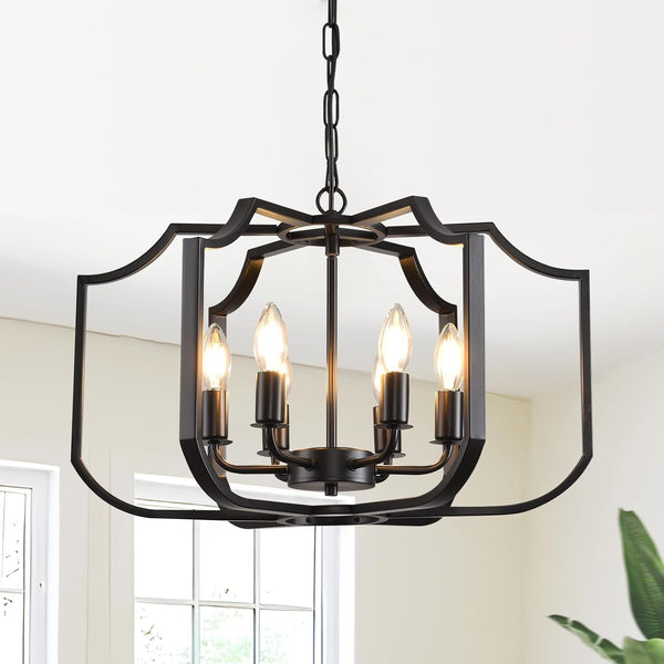 21.6" Black Chandelier, 6-Light Geometric Dining Room Fixture, Modern Metal Chandelier Lighting for Farmhouse Living Room, Bedroom, Entryway, Kitchen Island1