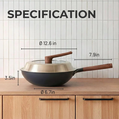 Ultralight 12.6" Carbon Steel Wok with Lid - Naturally Nonstick Carbon Steel Pan, Zero Chemical Wok Pan, Works on Gas & Induction, Nitrided Finish for Stir-Fry, Sautéing, and More9