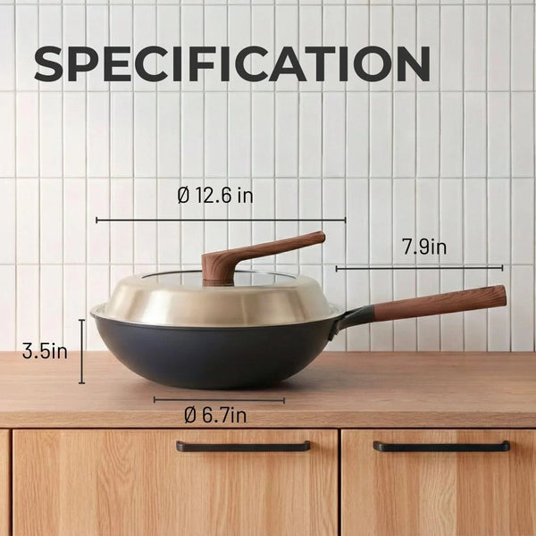 Ultralight 12.6" Carbon Steel Wok with Lid - Naturally Nonstick Carbon Steel Pan, Zero Chemical Wok Pan, Works on Gas & Induction, Nitrided Finish for Stir-Fry, Sautéing, and More9