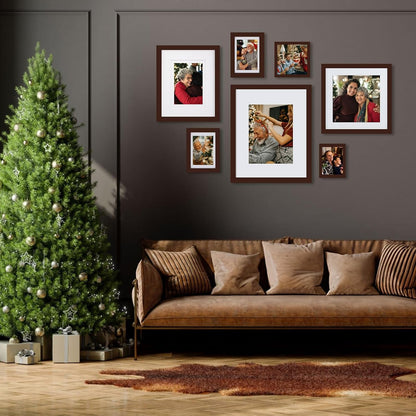 5X7 Picture Frames Made of Solid Wood with Plexiglass, Display Pictures 3.5X5/4X6 with Mat or 5X7 without Mat Set of 4 for Tabletop and Wall Mounting, Walnut Color7