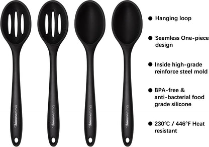 Silicone Cooking Spoon, Nonstick Kitchen Spoons for Cooking, Slotted and Solid Serving Spoon Heat Resistant, Silicone Mixing Spoons Basting for Nonstick Cookware 4 Pack2