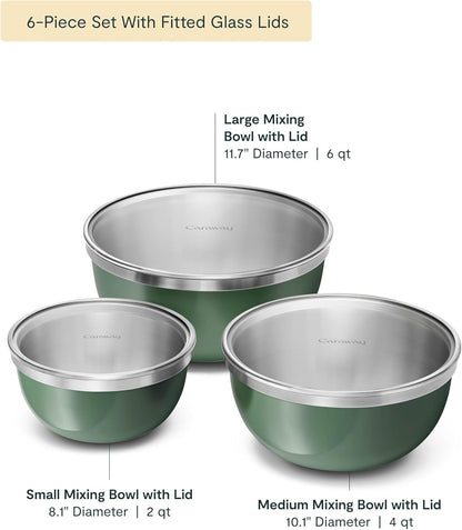 Caraway 6-Piece Stainless Steel Mixing Bowl Set with Glass Lids2