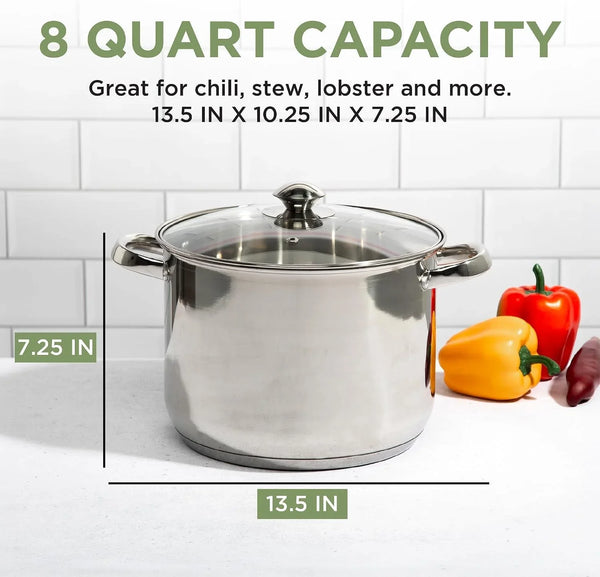 Stainless Steel Stock Pot, Encapsulated Induction Ready Cooking Pot with Glass Lid, Oven Safe, Dishwasher Safe Soup Pot, 8-Quart5