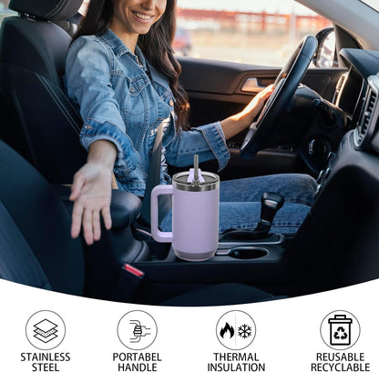 40 Oz Tumbler with Handle,Tumbler with Lid and Straw,Double Wall Insulated Cup Stainless Steel Travel Mug(Cold for 34 Hours),Water Bottle for Iced Tea,Coffee,Cold Beverages(Purple)6