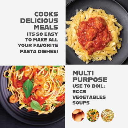 5 Qt Nonstick Pasta Pot with Strainer Lid & Twist and Lock Handles -  Ceramic Pasta Cooker, Tempered Glass Lid, Metal Utensil Safe, PFOA Free, for Spaghetti & Soup, Dishwasher Safe, Black5