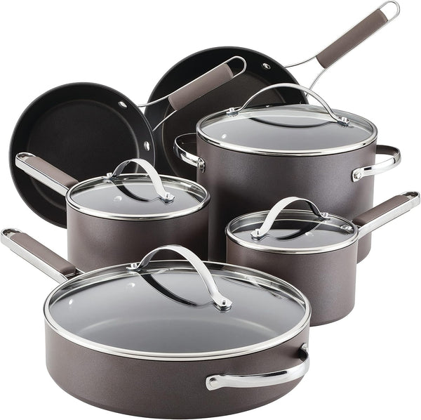 Curry Kitchenware Professional Hard Anodized Nonstick Cookware Pots and Pans Set, 10 Piece, Charcoal1