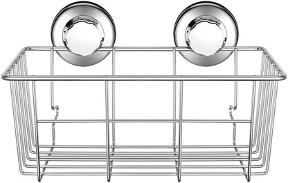 Suction Cup Shower Caddy Bath Wall Shelf, Deep Bathroom Basket Large Shower Caddy Bath Organizer Kitchen Storage Basket for Gel Holder Bathroom Storage Shampoo, Conditioner -Stainless Steel2