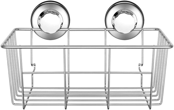Suction Cup Shower Caddy Bath Wall Shelf, Deep Bathroom Basket Large Shower Caddy Bath Organizer Kitchen Storage Basket for Gel Holder Bathroom Storage Shampoo, Conditioner -Stainless Steel2