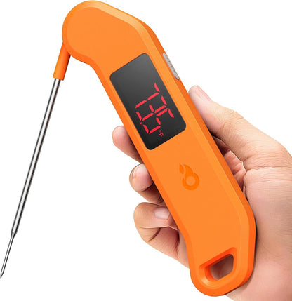 1 Sec Professional Digital Meat Thermometer, ±0.5℉ Accuracy | NIST&NSF Certified Food Thermometer, Auto-Rotate Bright LED Screen, Highly Waterproof for Grill BBQ, Orange1