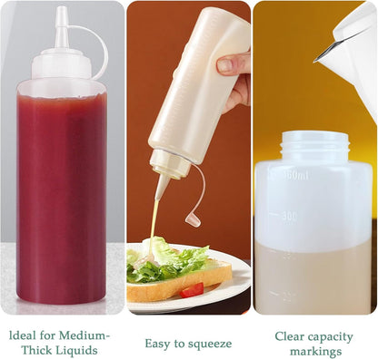 12 Oz Semi-Transparent Soft Plastic Condiment Squeeze Bottle, Leak-Proof, Plastic Squirt Bottles for Sauce, Syrup, and Oil4