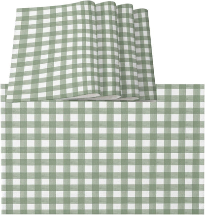 Placemats Set of 4, Sage Green Buffalo Plaid Placemats for Dining Table, Farmhouse Green White Checkered Cotton and Linen Table Mats Washable for Kitchen, Party, Wedding Decor, 13 X 19 Inches1