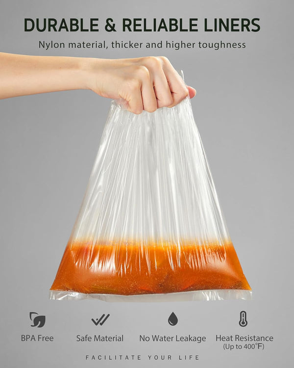 30 Slow Cooker Liners, Extra Large 14"X 22" Fit 6QT to 10QT Pots | BPA Free, Heat-Resistant up to 400°F, Durable Nylon Blend, High Tenacity, 100% Leak-Proof, Disposable Liners, Easy Cleanup3