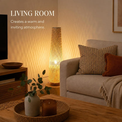 Boho Style Bamboo Woven Floor Lamp for Living Room,36 In,Cozy Decor | Handcrafted Wicker Shade,Unique Shadow Pattern,No Assembly Required,3000K Warm Ambient Lighting,Suit for Bedroom Corner8