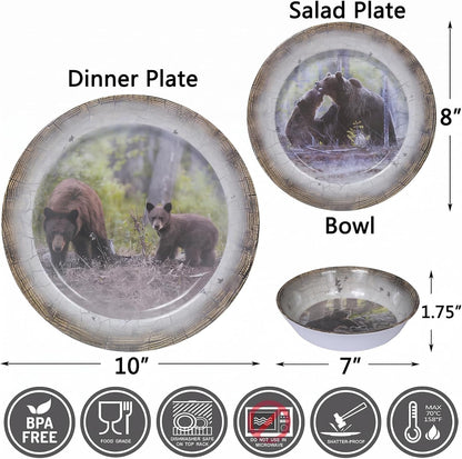 12Pcs Melamine Dinnerware Set for 4 - Bear Dinner Plates Bowls Set2