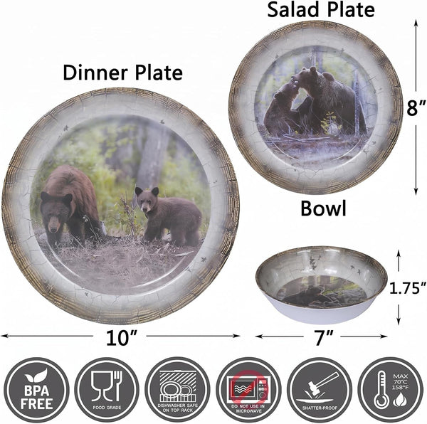 12Pcs Melamine Dinnerware Set for 4 - Bear Dinner Plates Bowls Set2