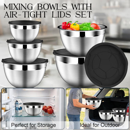 Mixing Bowls with Lids Set of 5, 1.5/2/2.5/3.5/4.5 Qt3