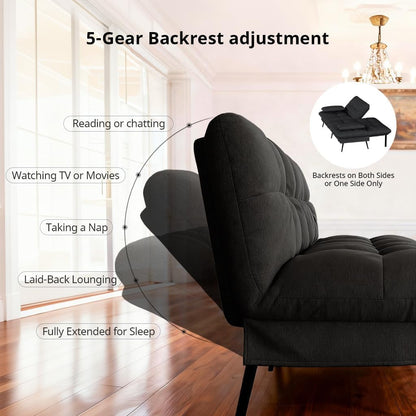 72″ Convertible Futon Sofa Bed, Adjustable Backrest, Black7