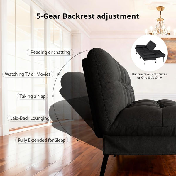 72″ Convertible Futon Sofa Bed, Adjustable Backrest, Black7