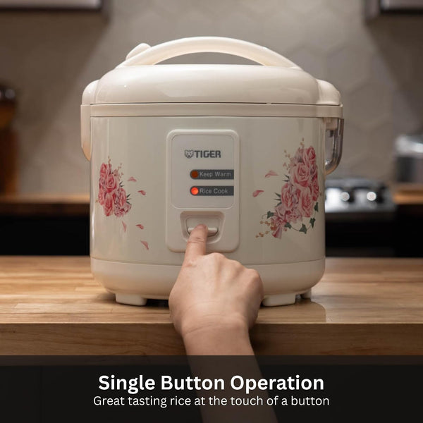JAZ-A10U-LF 5.5 Cup Capacity White Rice Cooker with Non-Stick Inner Pot, Retractable Power Cord, and Keep Warm up to 12 Hours (Flower)2