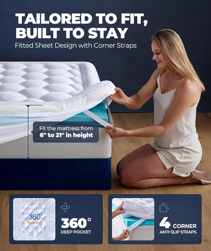 5 Inch Mega Support Memory Foam Queen Mattress Topper for Pressure Relief, Dual Layer 2.5" Pillow Top Mattress Topper Queen plus 2.5" Cooling Gel Infused Memory Foam Mattress Pad7