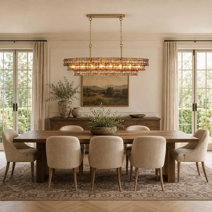 55-Inch 3-Tier Rectangular Smoke Glass Chandelier, 8-Light Solid Brass3
