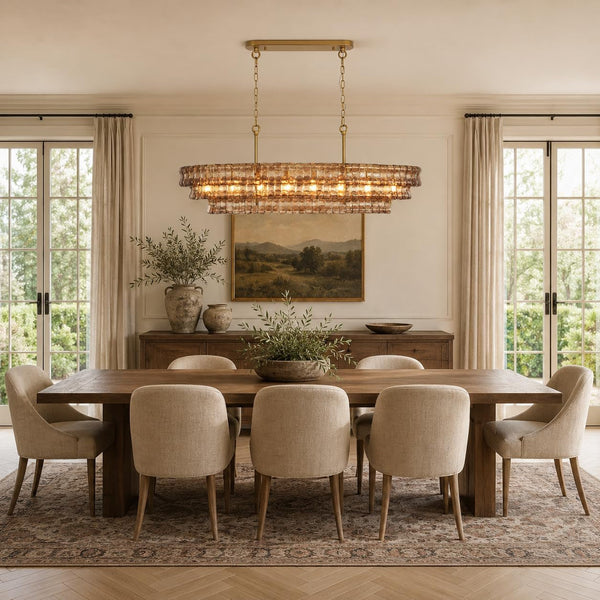 55-Inch 3-Tier Rectangular Smoke Glass Chandelier, 8-Light Solid Brass3