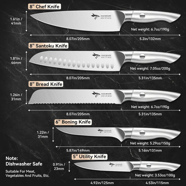 Kitchen Knife Set,5Pcs High Carbon Stainless Steel Chef Knife Set5