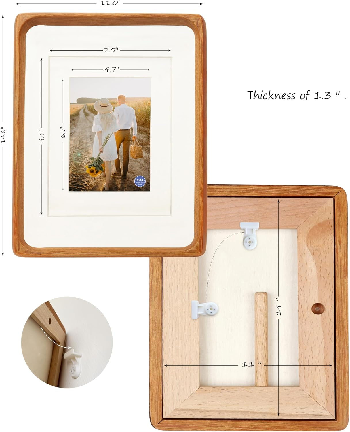 11x14-picture-frames-teak-solid-wood-with-real-glass-vertical-horizontal-standing-display-photos-5x7-8x10-with-mat-or-11x14-without-mat-lovely-gift-for-desk-tabletop-wall-mount-y14