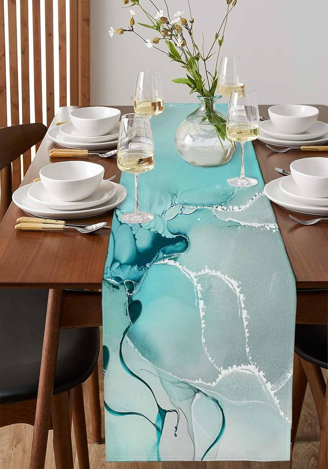 marble-turquoise-teal-aqua-table-runner-108-inches-long-cotton-linen-modern-kitchen-dinner-dining-table-runners-decor-long-dresser-scarf-burlap-tablerunner-for-coffee-dining-party-wedding-table