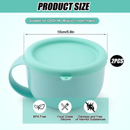 2Pcs Silicone Lids for Dash My Mug, 5.9In Bpa-Free Silicone Bowl Covers | Storage Cookware Lids Replacement for Dash Ice Cream Maker Mug (Light Green)2