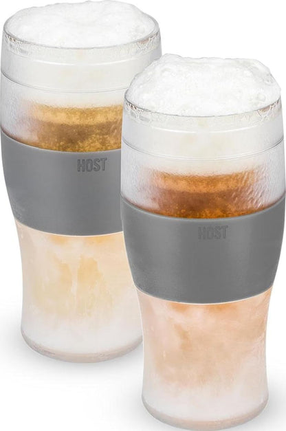 Freeze Beer Glasses, Freezable Beer Gifts for Men, Double Wall Insulated Pint Set, Tumbler for Cold Drinks, 16, Set of 2, Gray1
