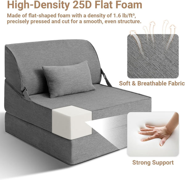 Folding Sofa Bed, Convertible Sleeper Chair, Foldable Boneless Futon Couch5