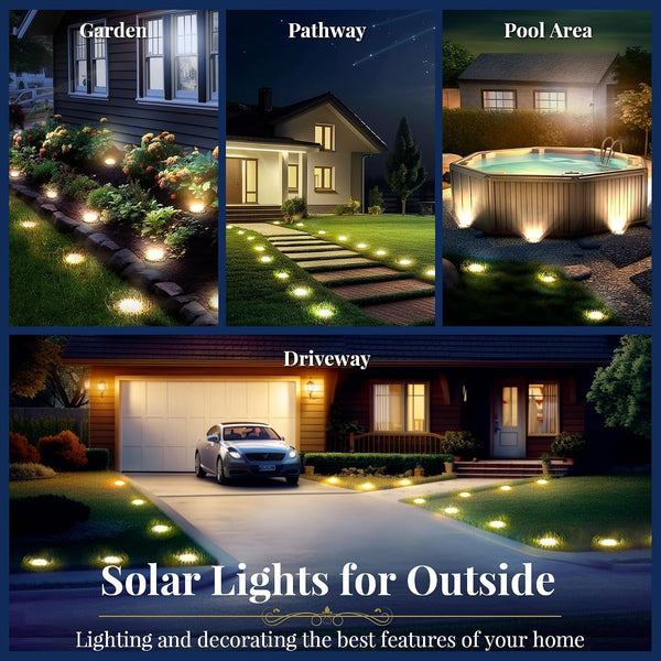 Solar Ground Lights Outdoor, Garden Lights 12 Pack Warm White2