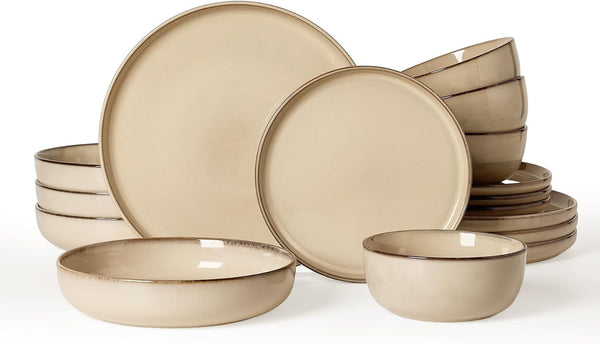 Milkyway 16-Piece Dinnerware Set with Pasta Bowls, Milk Tea1