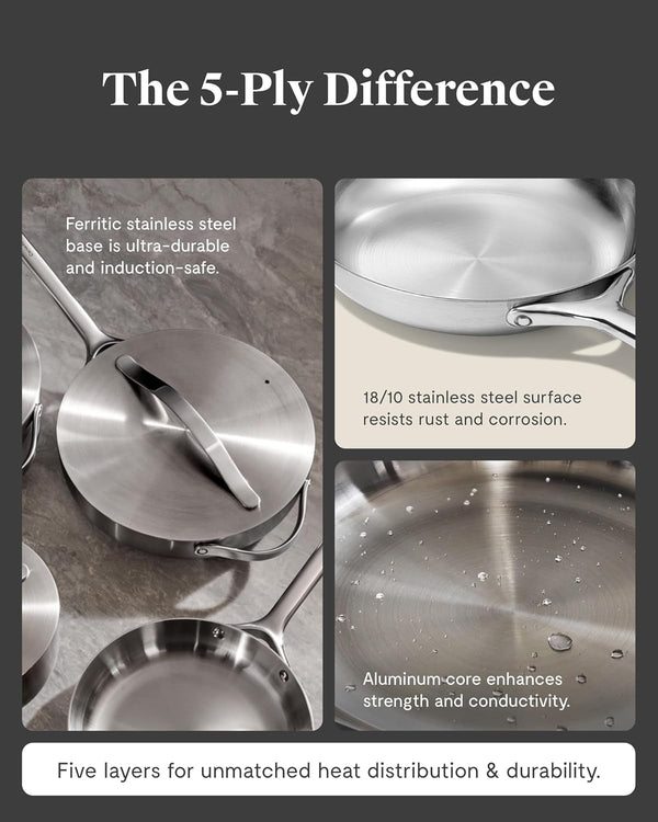 Caraway 4.5 Qt Stainless Steel Sauté Pan | 5-Ply Stainless Steel, Oven Safe and Stovetop Agnostic, Non-Toxic, PTFE and PFOA Free5
