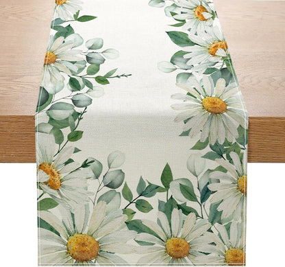 Daisy Flowers Table Runner 13X72 Inch Seasonal Spring Summer Green Plants Kitchen Dinning Table Decoration for Indoor Outdoor Birthday Home Party Decor1