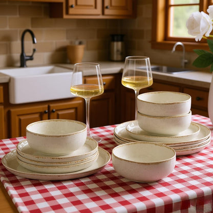 Stoneware Dinnerware Sets for 4,12Pcs Ceramic Plates and Bowls Sets7