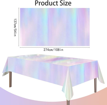 4 Pack Iridescent Plastic Tablecloths Disposable Tablet Cover 54 X 108 in | Foil Glitter Table Cloth for Rectangle Tables Indoor/ Outdoor Party Decorations Birthday Princess Bridal Wedding Christmas2