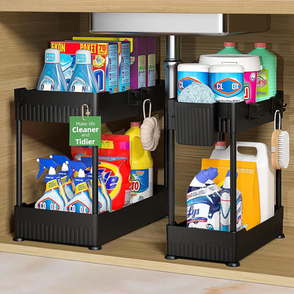 2-Pack under Sink Organizer with Hooks & Hanging Cup for Kitchen1