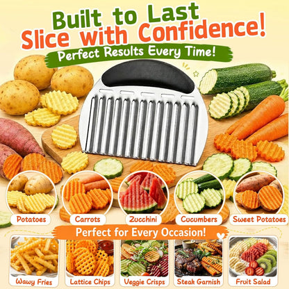 Large Crinkle Cutter French Fry Cutter, Stainless Steel Wavy Slicer | Large Crinkle Potato Slicer Wavy Chopper, Crinkle Cutting Chopping Tools with Handle6
