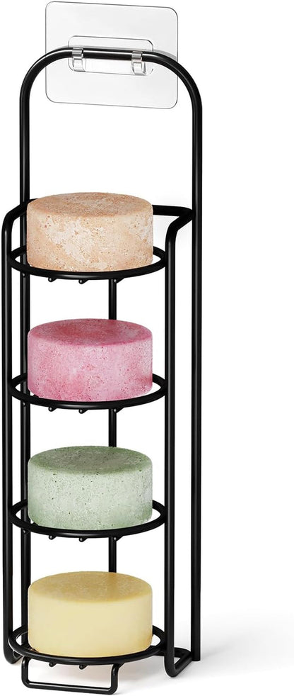 4 Tier Shampoo Bar Holder for Shower, Self Draining Soap Bar Holders Caddy for Bathroom Wall and Kitchen Sink, Shampoo Bar Dish Rack, Stainless Steel Bar Soap Holder (Black)1