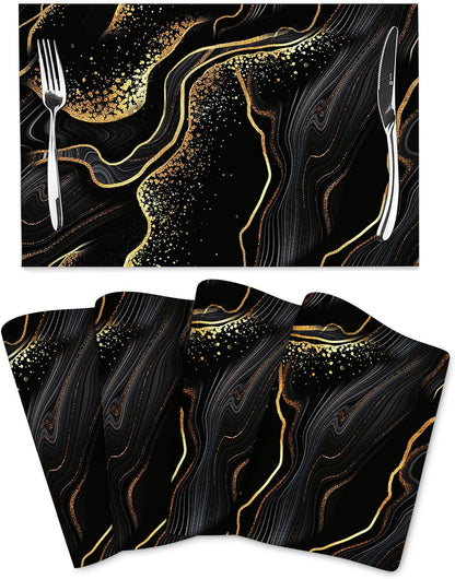 Black Gold Marble Texture Placemats Set of 4, Black Table Mats1