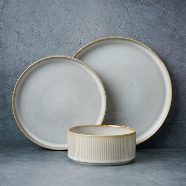 Star Stoneware Dinnerware Set, Reactive Glaze Plates & Bowls for 41