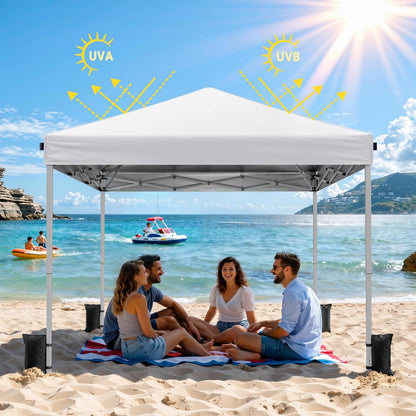 10X10 Pop up Canopy Tent with One-Push Center Lock,White | 3 Adjustable Heights, Carry Bag Included, Tents for Camping, Backyard, Beach, Parties and Outdoor Events5